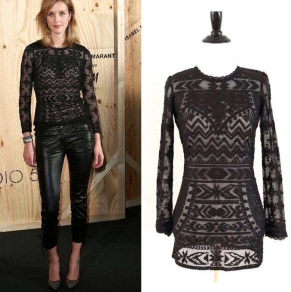 ISABEL MARANT Pour H&M Black Lace Sheer Patterned Top - New and Gorgeous!